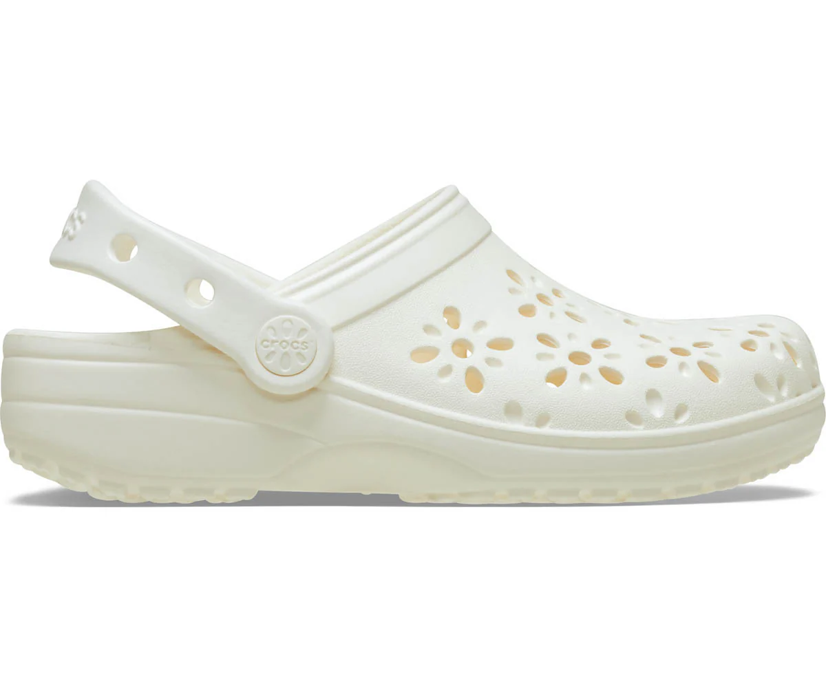 Classic Floral Cut Out Clog  - Chalk